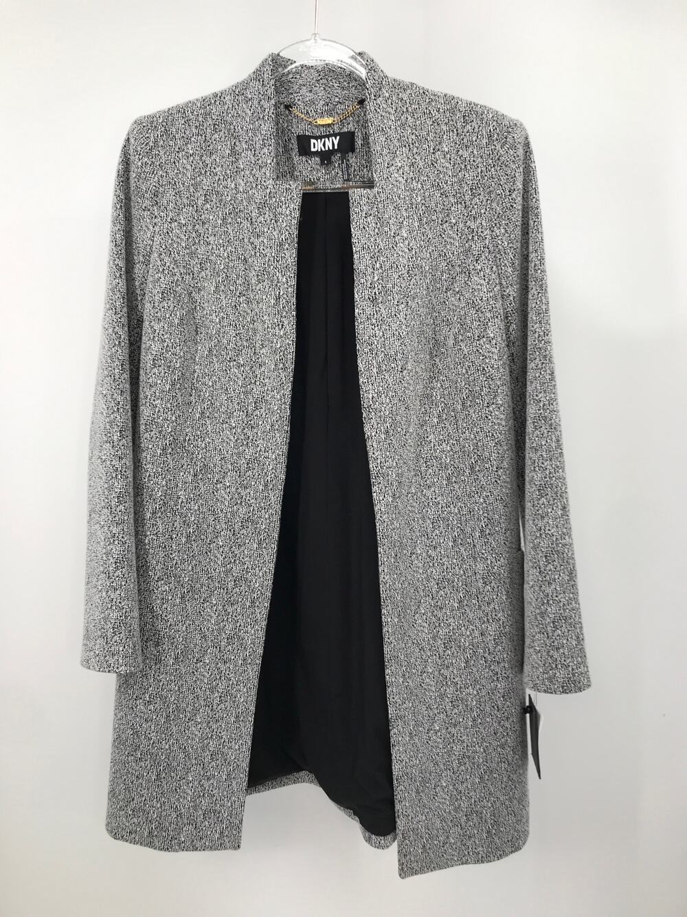 DKNY Black White Tweed Open Front Jacket Womens 6 Career Business